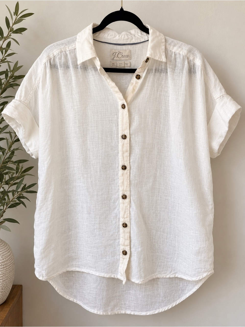 J.Crew 100% Linen White Button Up Shirt S Relaxed Oversized Coastal